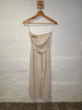 Monteau Strapless Cream Wide-Leg Jumpsuit with Belted Waist